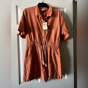 NWT Universal Thread Button-Up Short Sleeve Romper in Burnt Orange